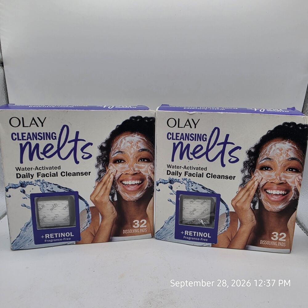 2 Olay Cleansing Melts Face Cleanser +Retinol Cleaner Facial 32 count Ea